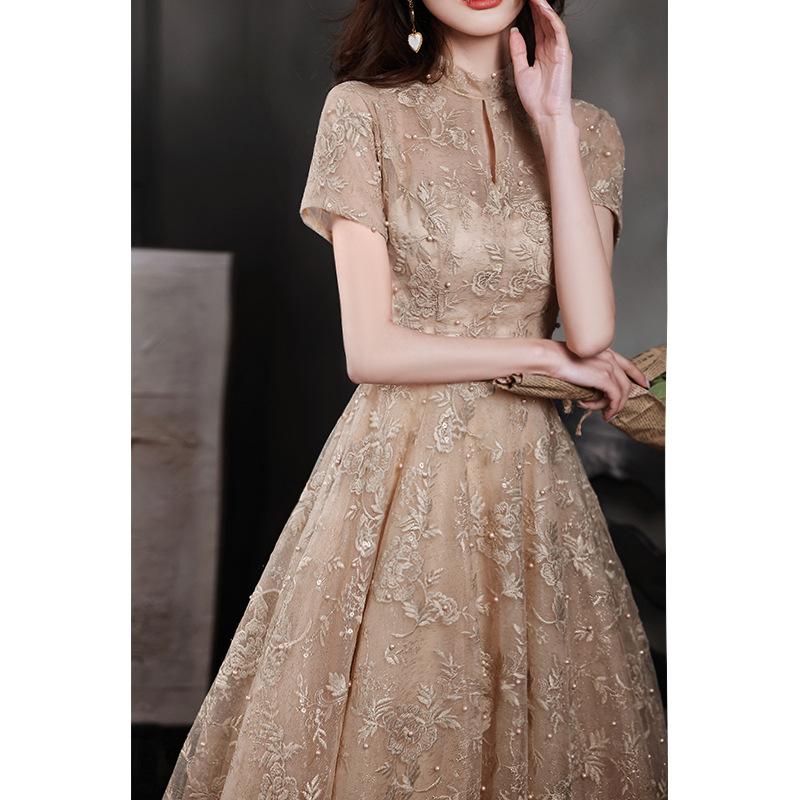 French Evening Dress for Women 2024 New Style Celebrity Party Elegant Banquet Small Man Champagne Bridesmaid Dress