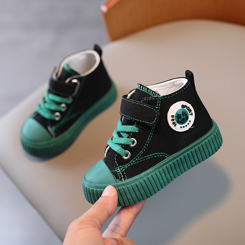 Solid Sole Mid-top Children's Spring and Autumn Canvas Shoes Casual Shoes Girls Boys' Board Shoes Breathable Honeycomb Insole Biscuit Shoes