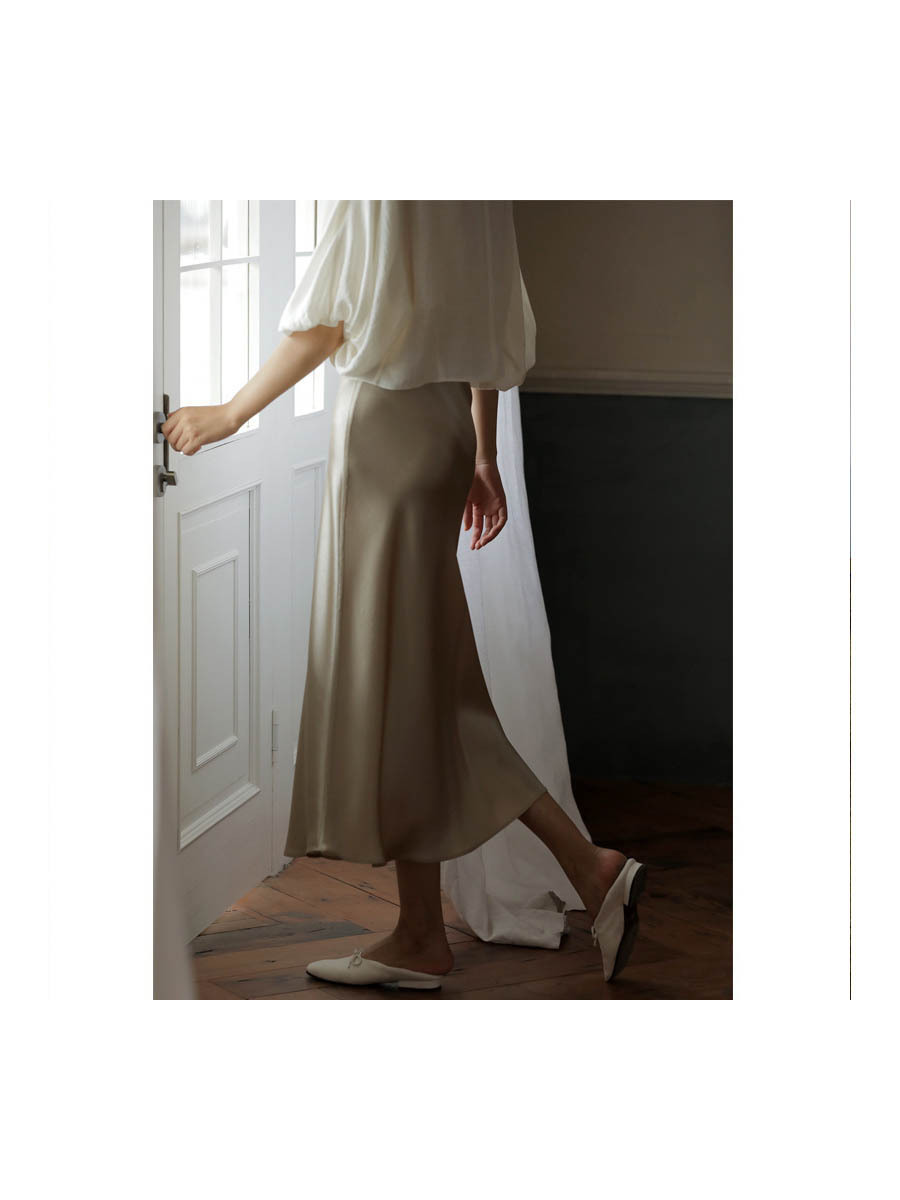 Japan's Imported Triacetate Satin Silk Sliding Drop Slimming Casual Loose Waist A- Length Skirt Autumn and Winter