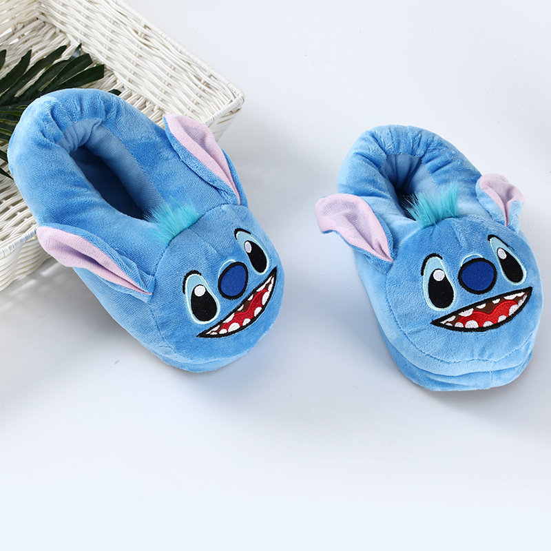 Winter Star Baby Stitch Plush Slippers Cartoon Couple Indoor Home Full Pack Heel Thickened Warm Cotton Shoes
