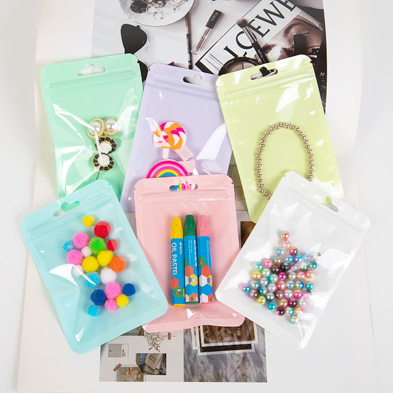 Color Macaron Self-sealing Bag Thickened Transparent Yin and Yang Sealed Plastic Bag Jewelry Goo Card Storage Packaging Bag