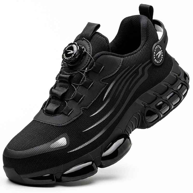Cross-border Lazy Lace-free Labor Insurance Shoes Rotating Button Men's Safety Shoes Summer Flying Weaving Breathable Safety Shoes