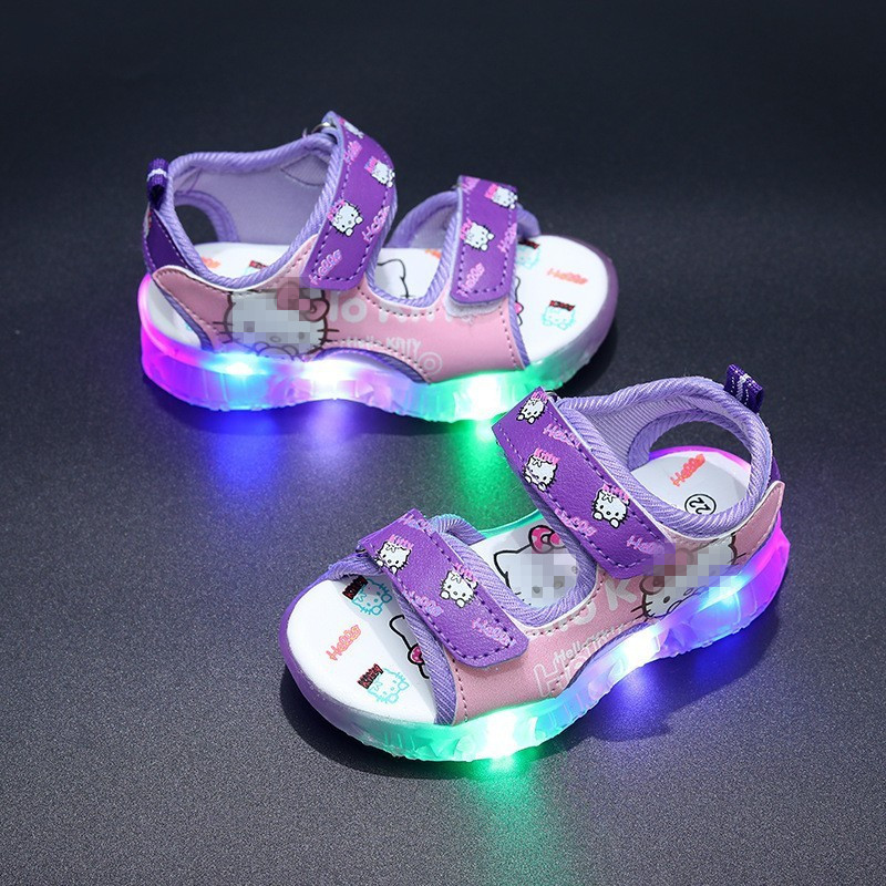2023 Summer New Children's Sandals Korean Ktt Hello Kitty Cartoon Sandals led Glow Light Children's Beach
