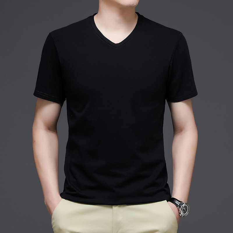 Light board blank white cotton V-neck short-sleeved T-shirt men's fashion brand summer New loose men's half-sleeved T-shirt top