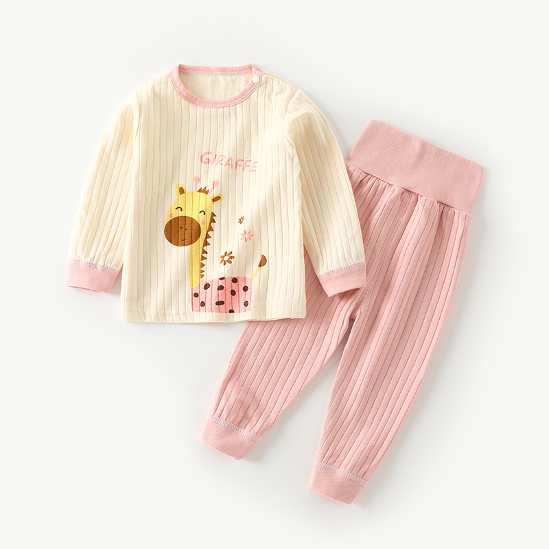 Baby's Autumn Clothes Set Cotton Baby's High Waist Belly Protection Pajamas for Boys and Girls Home Clothes Spring and Autumn Children's Underwear