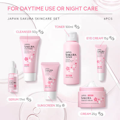 Cross-border LAIKOU Sakura skin care six-piece cleansing essence eye cream cream Toner sunscreen