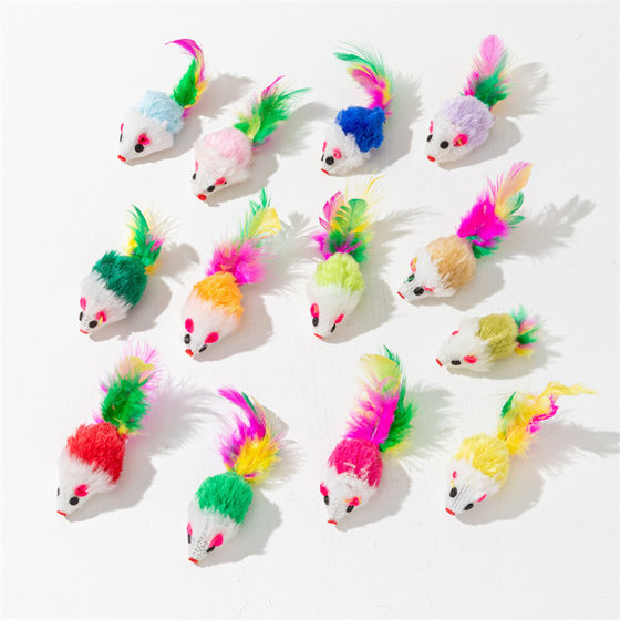 Pet supplies manufacturer simulation plush Mouse doll suit feather mouse scratch-resistant molar cat toy