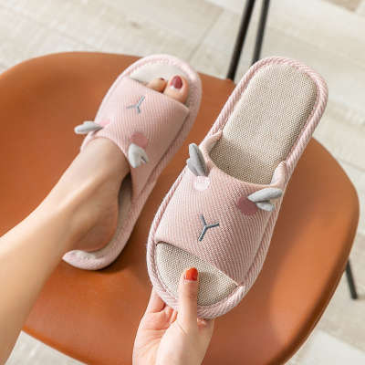 Linen Slippers for Women Summer Cute Quiet Silent Wood Floor Non-slip Indoor Couple for Home Spring and Autumn Four Seasons