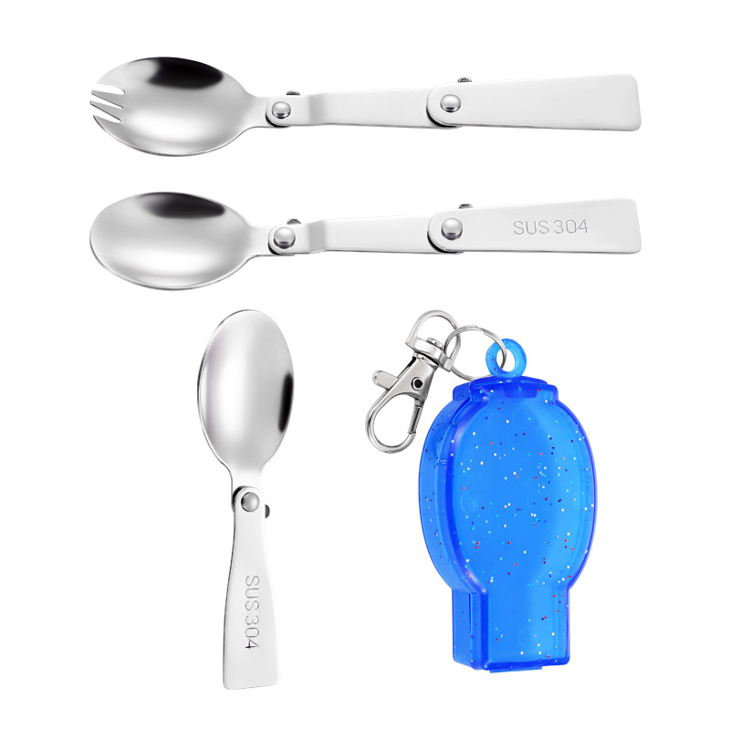 304 stainless steel folding portable tableware outdoor picnic camping travel portable rotating folding spoon mini spoon Fork