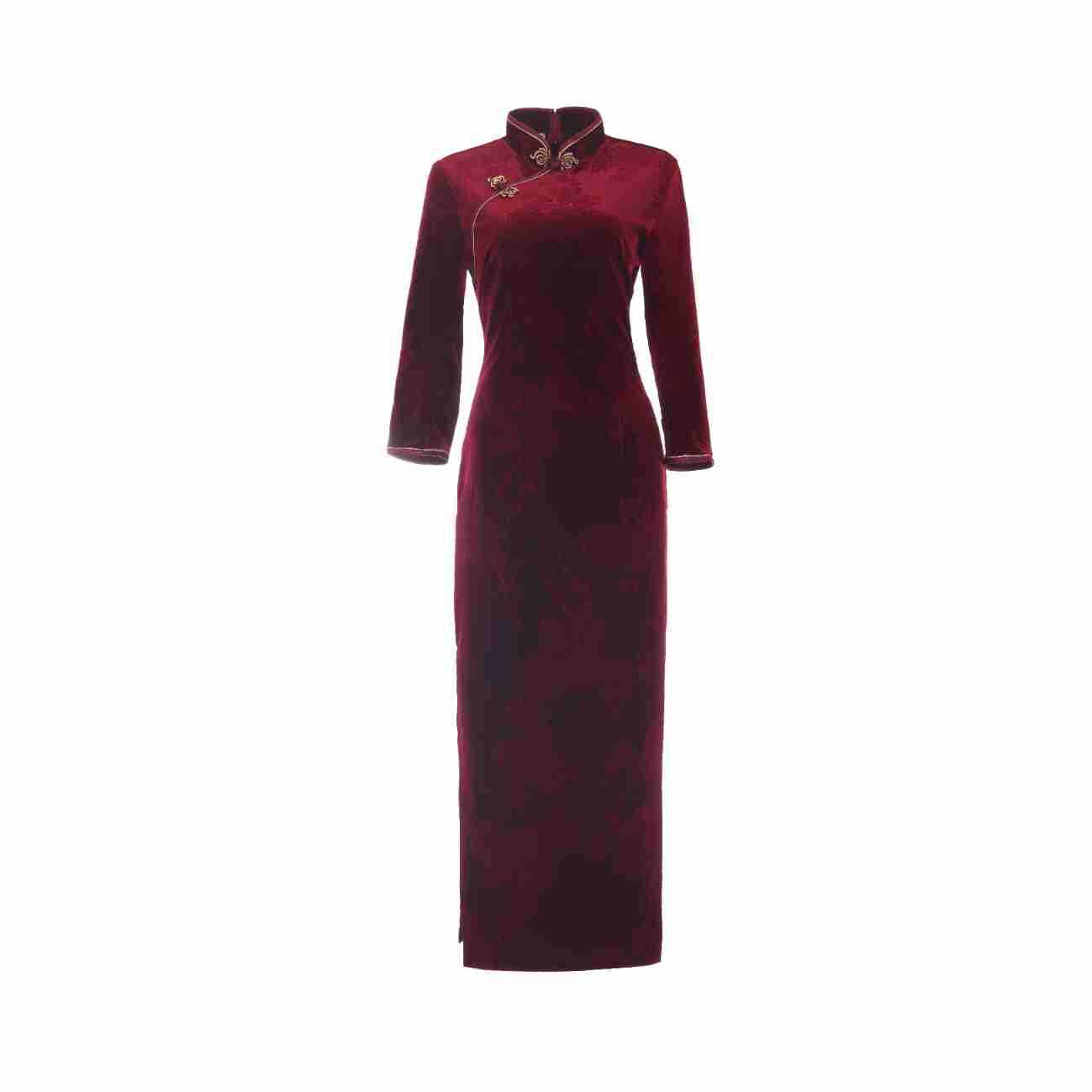 2023 autumn and winter New velvet jacquard cheongsam National style slim-fit long nine-quarter sleeve wedding banquet mother performance wholesale