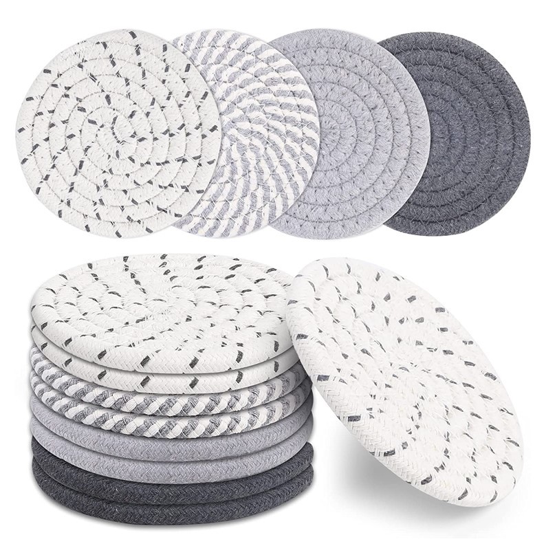 Amazon cotton rope coaster anti-scald round woven placemat heat insulation absorbent mat household plate mat thickened woven mat