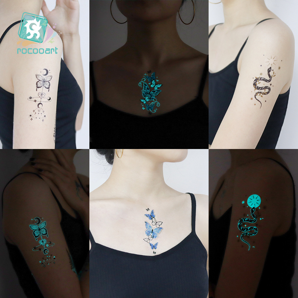 New cross-border blue waterproof luminous tattoo stickers music festival party luminous snake butterfly face sticker tattoo