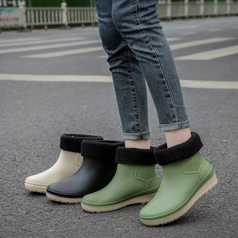 Non-slip Rain Boots Kitchen Waterproof Shoes Laundry Women's Summer Short Tube Rubber Shoes Plastic Overshoes Water Boots Thickened Rain Boots All-match