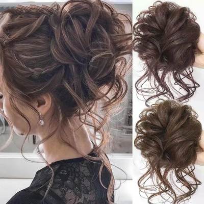 Coil Hair Long Whiskers Curled Hair Ring Flower Bud Head Flower Fluffy Real Hair Grab Clip Ball Head Fake Hair Bag Women's Baun Hair Accessories