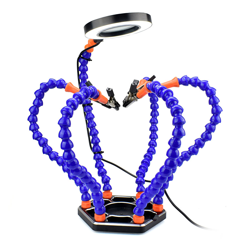 Universal flexible arm PCB electronic circuit board welding maintenance auxiliary fixing fixture good helper with magnifying glass lamp