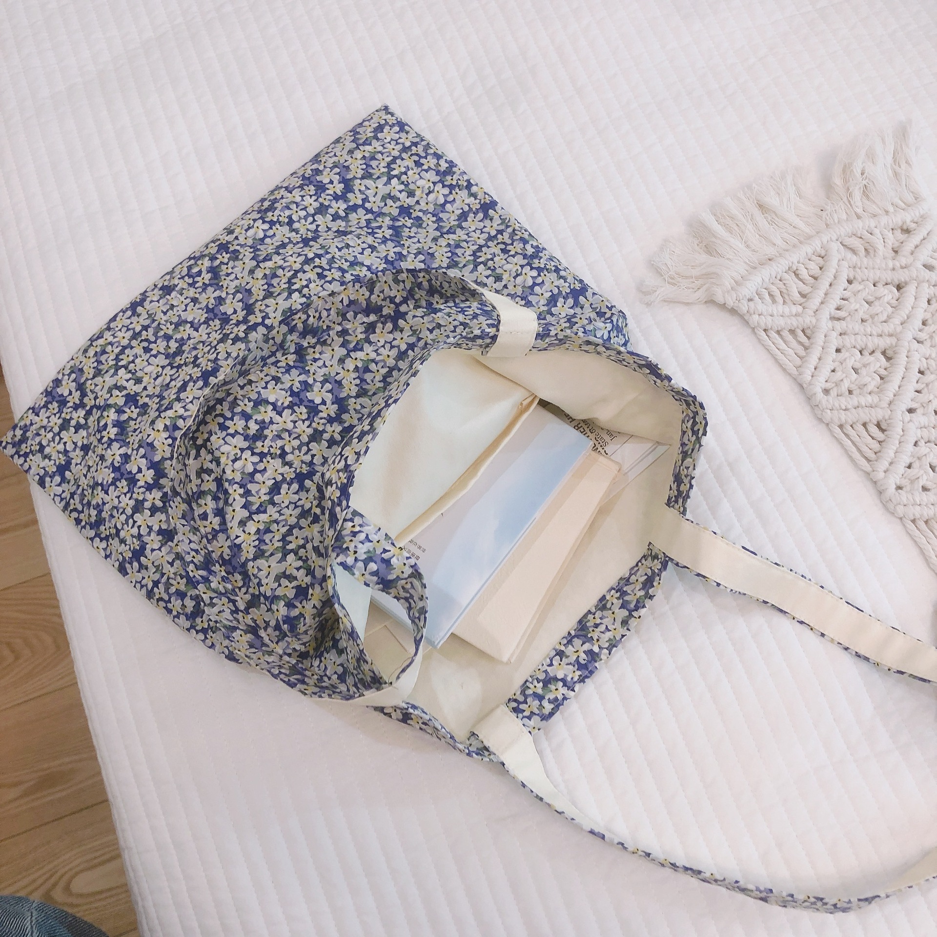 [Su Xi cloth bag] Summer new fresh floral cotton bag single shoulder Women's canvas bag large capacity niche simple