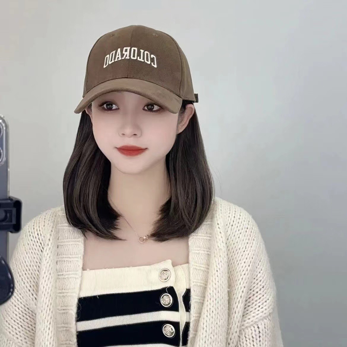 Fashionable Korean-style COLORADO duck tongue baseball cap short mid-length hair hat wig one spring and summer New