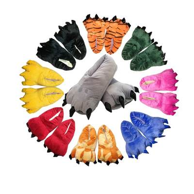 Super soft velvet animal home paw shoes for men and women couples winter paw cotton bag heel shoes blue green Wholesale