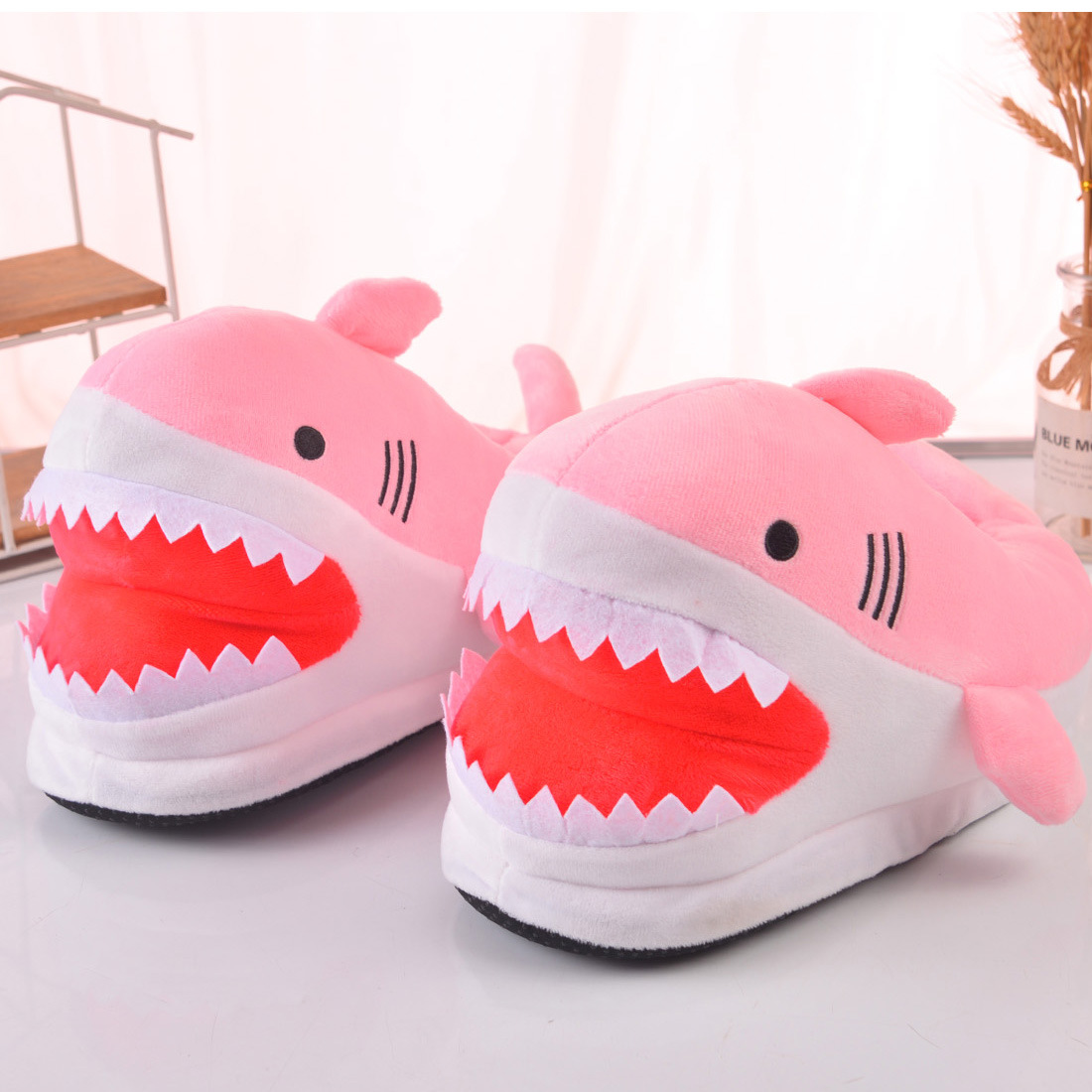 Factory Direct Shark Plush Slippers Thickened Winter Couple Indoor Warm Cute Home Dolphin Cotton Slippers
