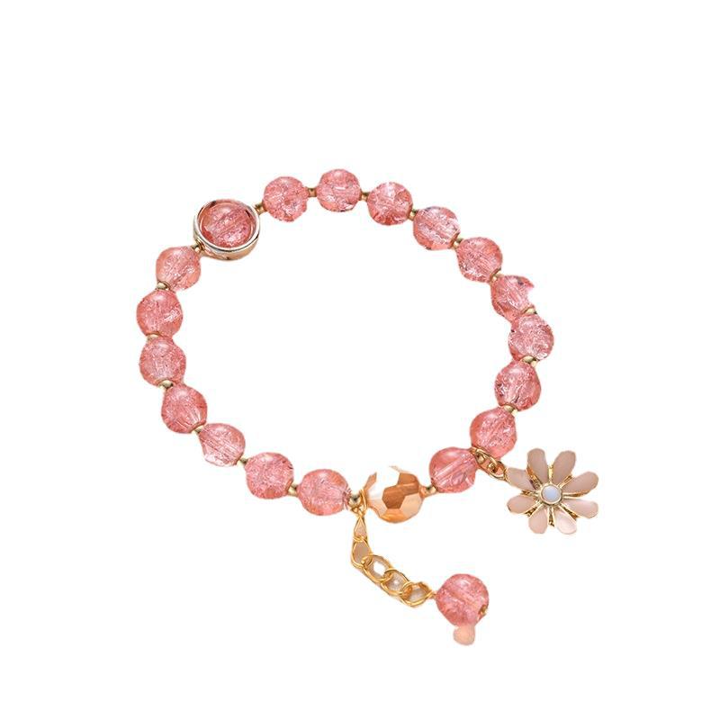 New Popcorn Crystal Bracelet Women's Pink Crystal Sun Flower Sister Girlfriend Student Bracelet Small Daisy Bracelet Wholesale