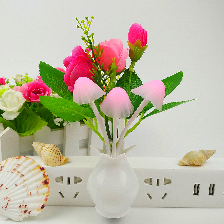 Cross-Border dedicated 4LED lights plus bright version of light control induction intelligent colorful luminous base rose mushroom lamp stall