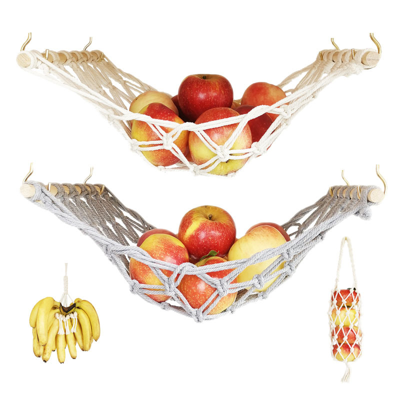 Kitchen supplies cotton rope woven fruit hammock Nordic style ins vegetable and fruit hanging basket vegetable net bag sundries storage bag