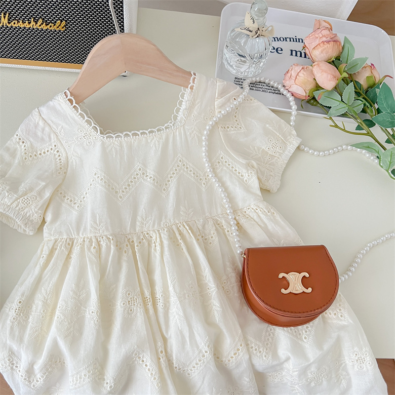 Korean Style Girls dress Summer 2025 New Women's Treasure Lace Short Sleeve Dress Fashion Children's Lace Princess Dress