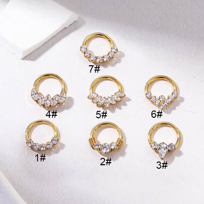 G23/F136 titanium inlaid zircon nose ring ring ear ring 16GX8MM fashion European and American foreign trade puncture jewelry