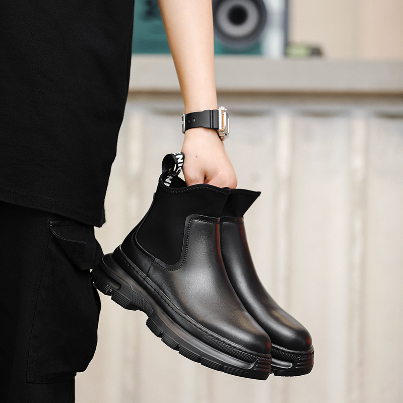 Martin Boots Men's High Top British Leather Chelsea Boots Middle Top Men's Shoes Casual Leather Shoes Workwear Shoes Trendy Shoes Boots