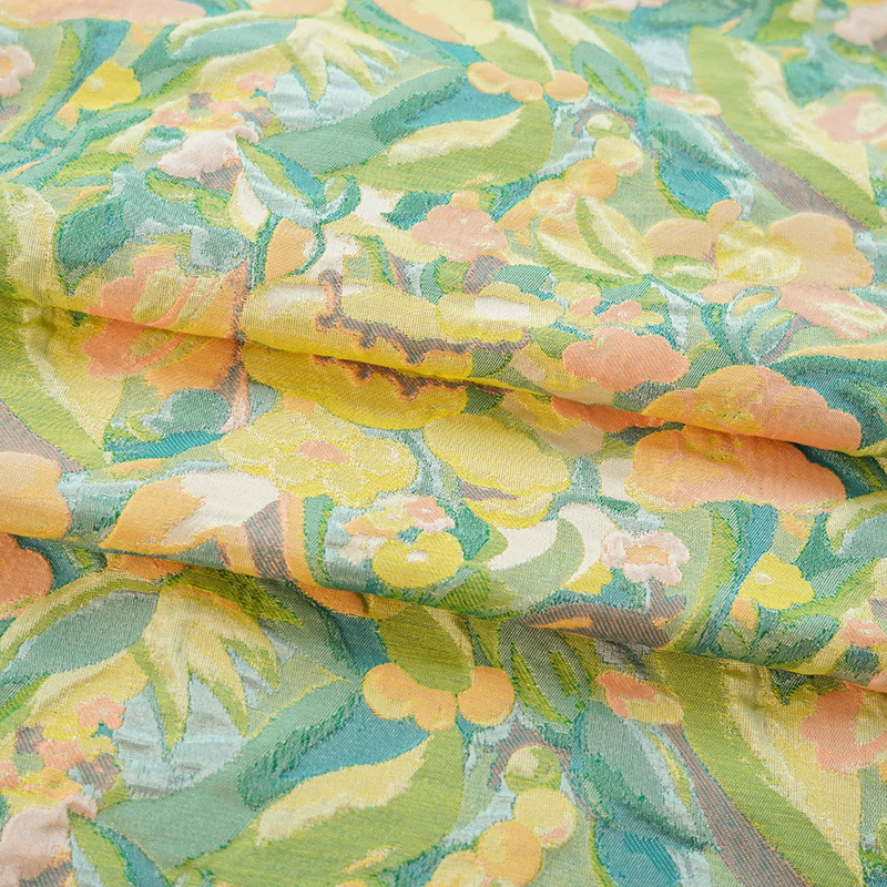 Oil Painting Spring and Autumn Women's Shirt Dress Elegant Bag Flower Fabric Hepburn Fashion Dress Decorative Fabric