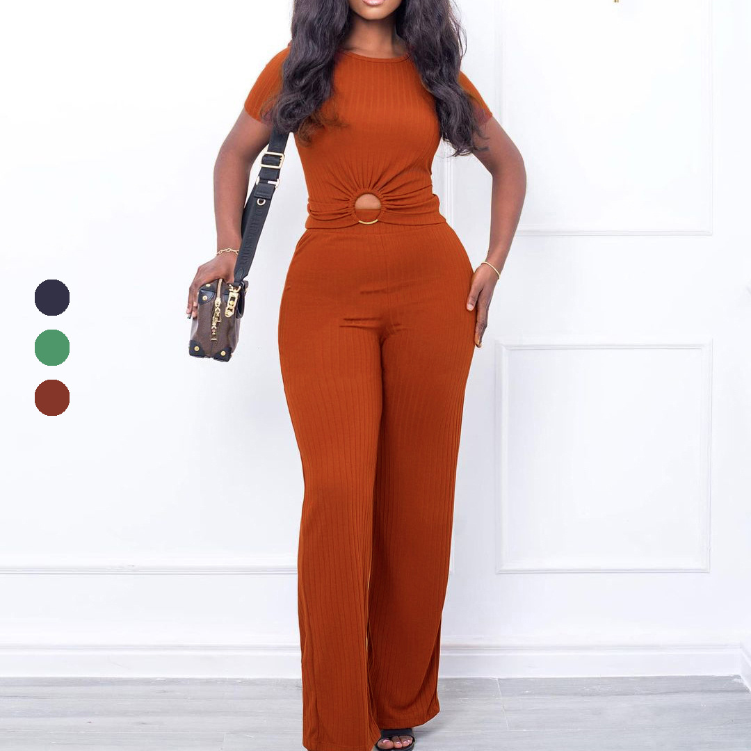 D277 cross-border source Amazon 2022 summer new solid color pit casual fashion suit Europe and the United States two-piece suit