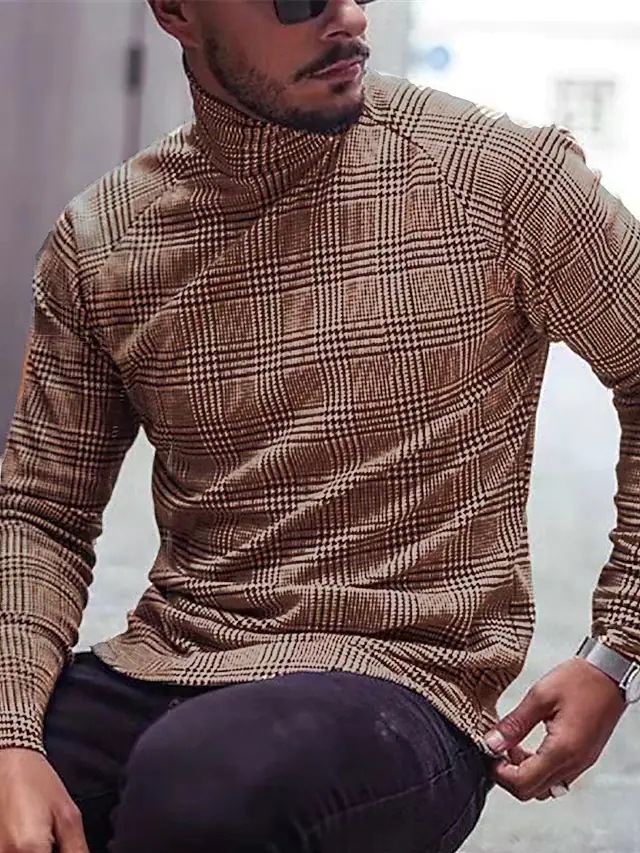 2022 Spring European and American Cross-border Men's Slim-fit Pullover Long-sleeved T-shirt Men's High Collar Striped Base Shirt
