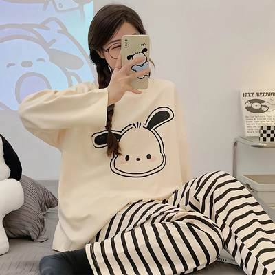 Autumn and Winter new pajamas women's long sleeve suit sweet cute casual plus size long sleeve home wear can be worn outside batch