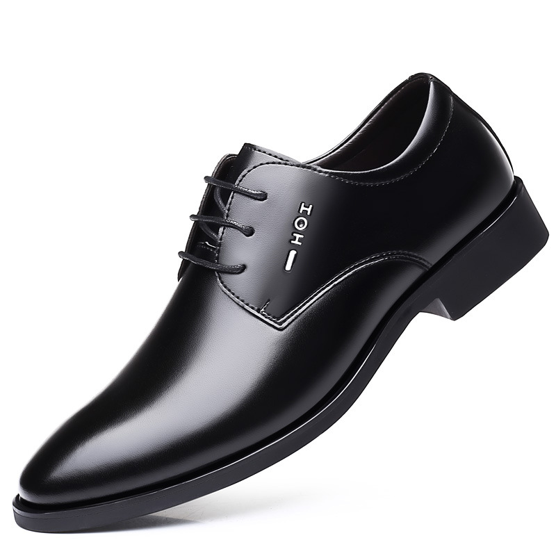 2024 Spring and Autumn New Youth Men's Breathable Lace-up Soft Bottom Korean Style Business Casual Dress Leather Shoes