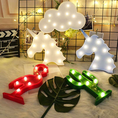 LED pose Flamingo cactus shape light string cloud LOVE letter decoration wall hanging creative INS night light