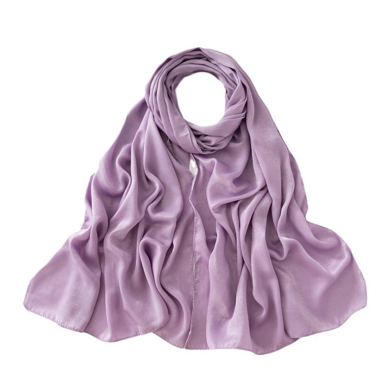 Tencel Velvet Solid Color Scarf - Fashionable Ethnic Style, French Imitation Silk Turban Satin Long Scarf for Women