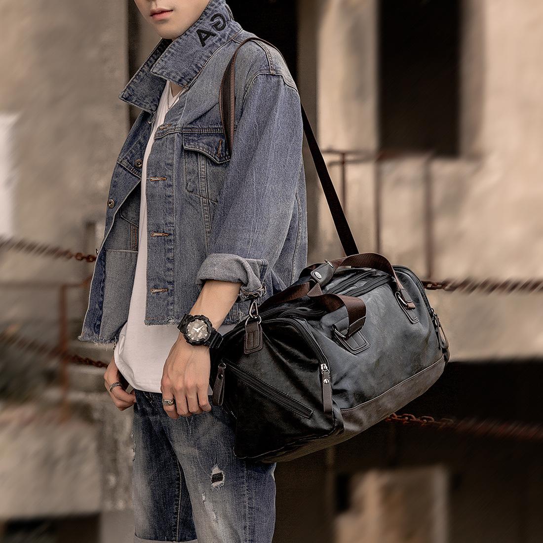 2023 New Men's Bag Fitness Bag Shoulder Crossbody Bag Men's Handbag Trendy Pu Leather Large Capacity Travel Bag Batch