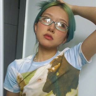 Hot Girls Japan and South Korea Retro Narrow Oval Gradient Green Glasses Frame Personalized Animation Concave Shape Flat Mirror Women's Fashion Photograph