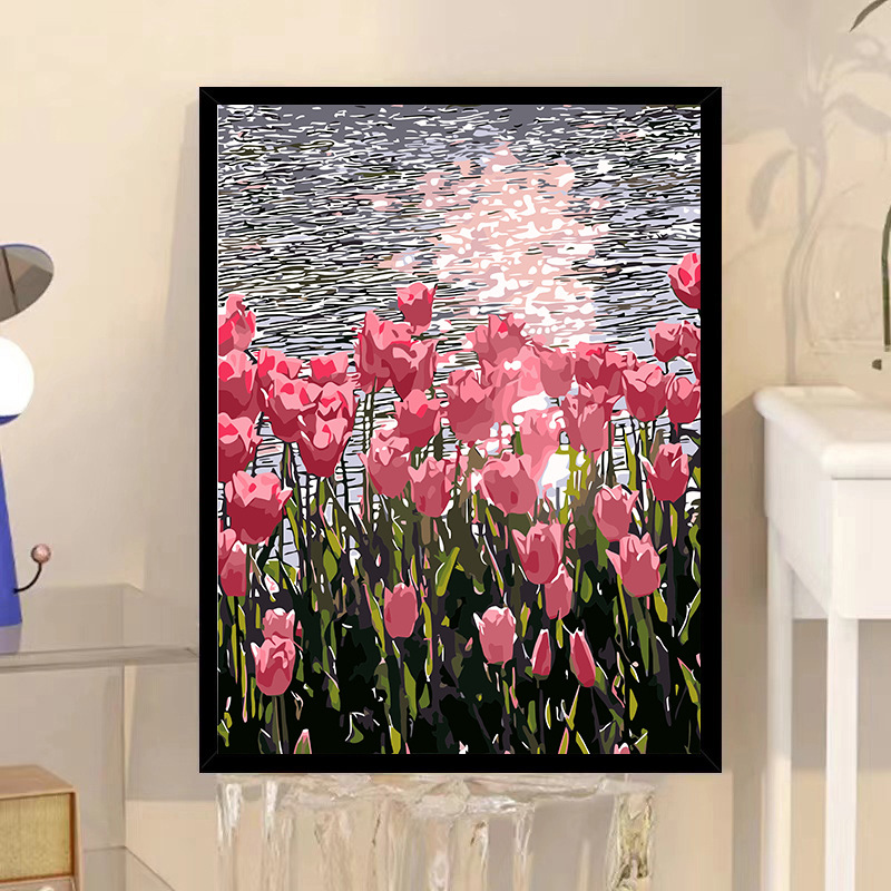 Sunflower digital oil painting diy color filling hand painting oil painting filling acrylic graffiti Korean style with frame foreign trade Wholesale