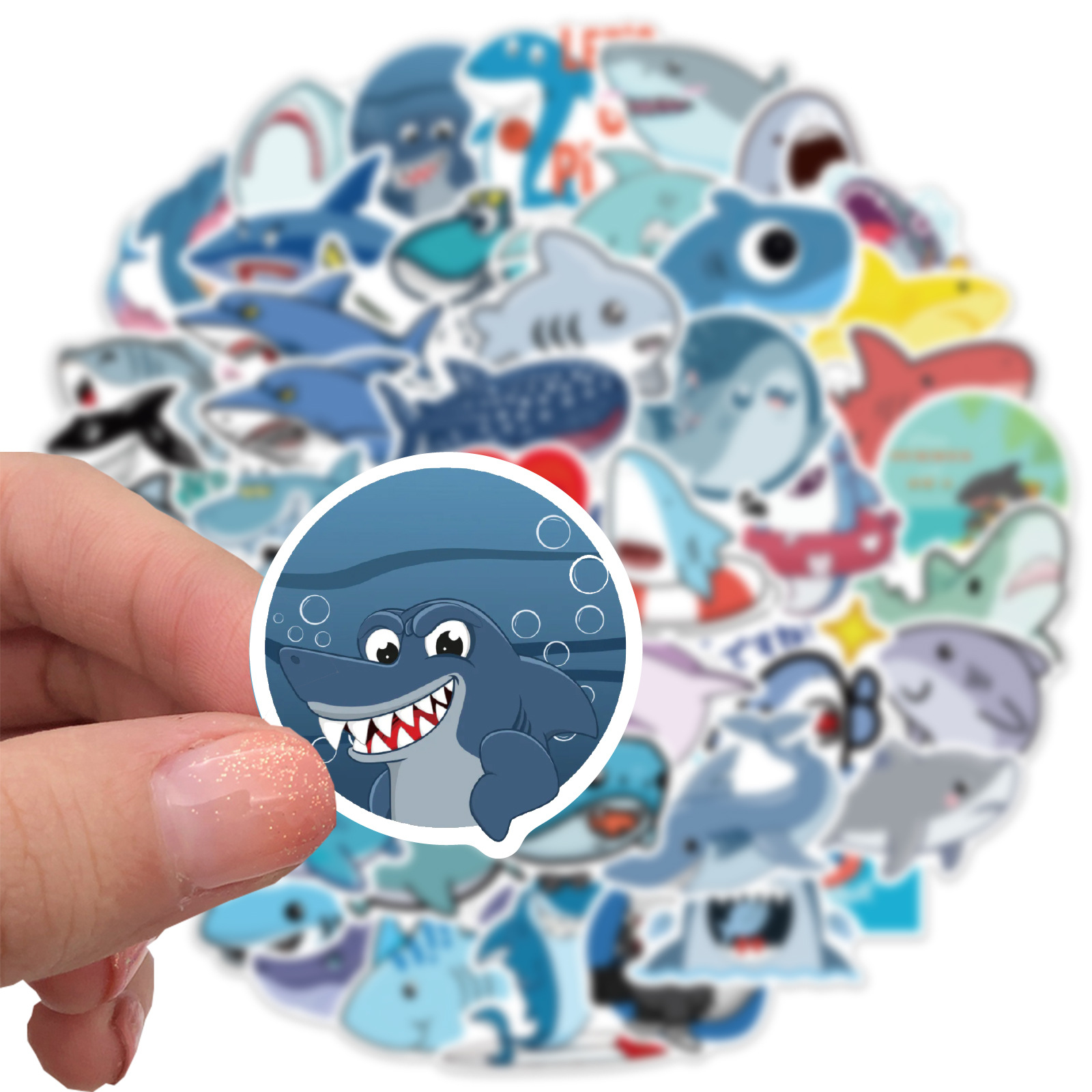 50 cartoon cute shark stickers personalized decorative luggage notebook waterproof removable stickers