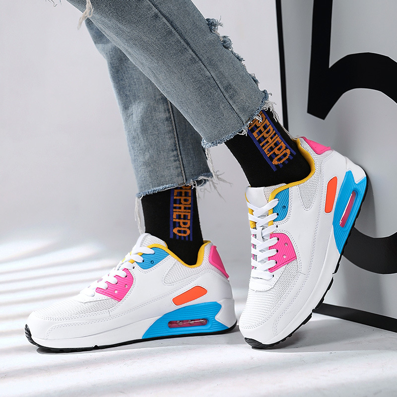Couple's Air Cushion Sneakers Men's and Women's Cross-border Large Size Lightweight Casual Shoes Color-block Trendy Mesh Breathable Running Shoes