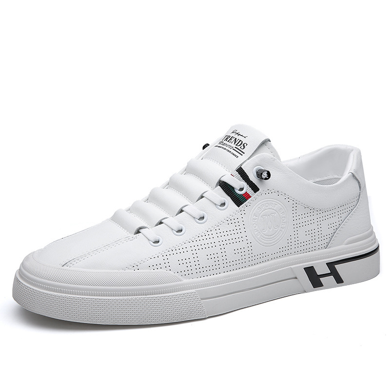 2023 Summer hollow men's casual board shoes leather soft bottom breathable single shoes explosions small white shoes