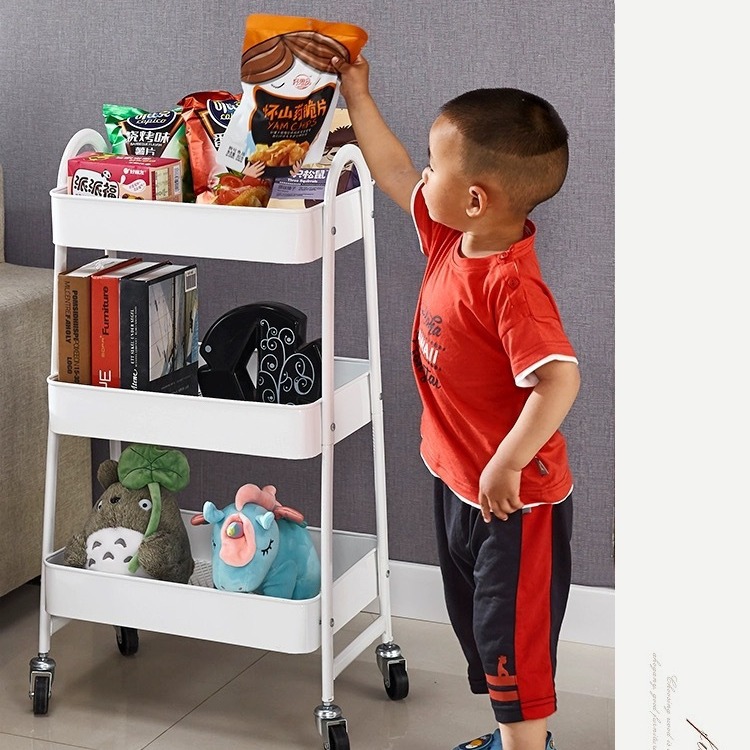 Trolley Storage Rack Floor-Standing Kitchen Bedroom Bathroom Mobile Multi-Layer Bedroom Bedside Storage Rack 