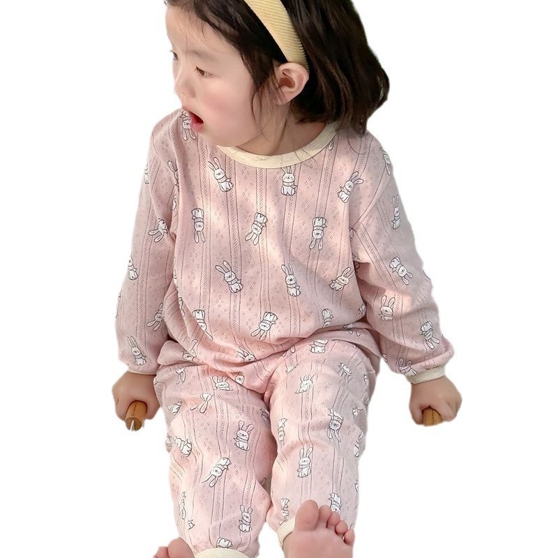 Class A pure cotton pajamas spring and autumn thin men's and women's breathing Korean-style home wear baby can wear outdoor air conditioning clothes suit 5
