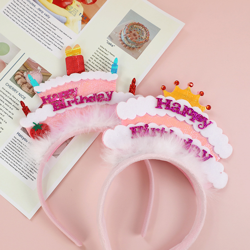 Baking Cake Decoration Internet Red Felt Hat White Hair Cloud Crown Hair Hoop Birthday Party Powder Cake Smiley Felt Hat
