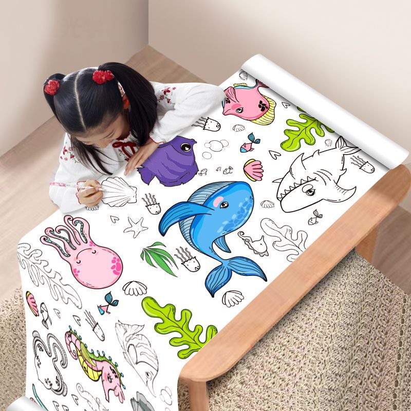 Children's Graffiti Picture Scroll Color Filling Painting Paper Long Picture Scroll Kindergarten Baby Color Painting Cloth Wall Not Dirty Wall