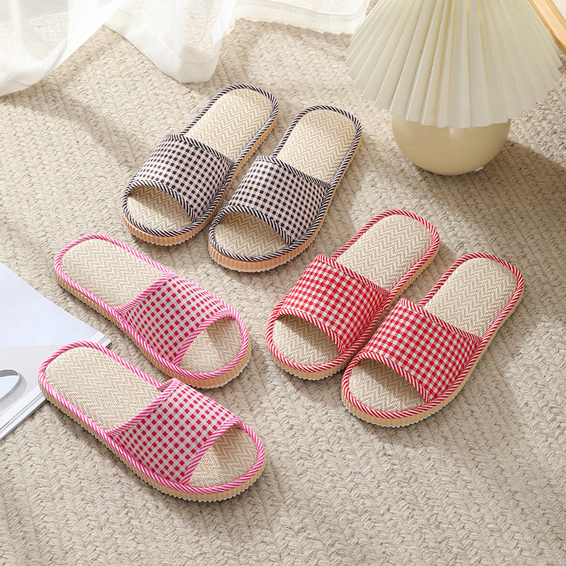 2023 new linen Four Seasons indoor women's linen slippers lovers soft bottom home wood floor men's sandals wholesale