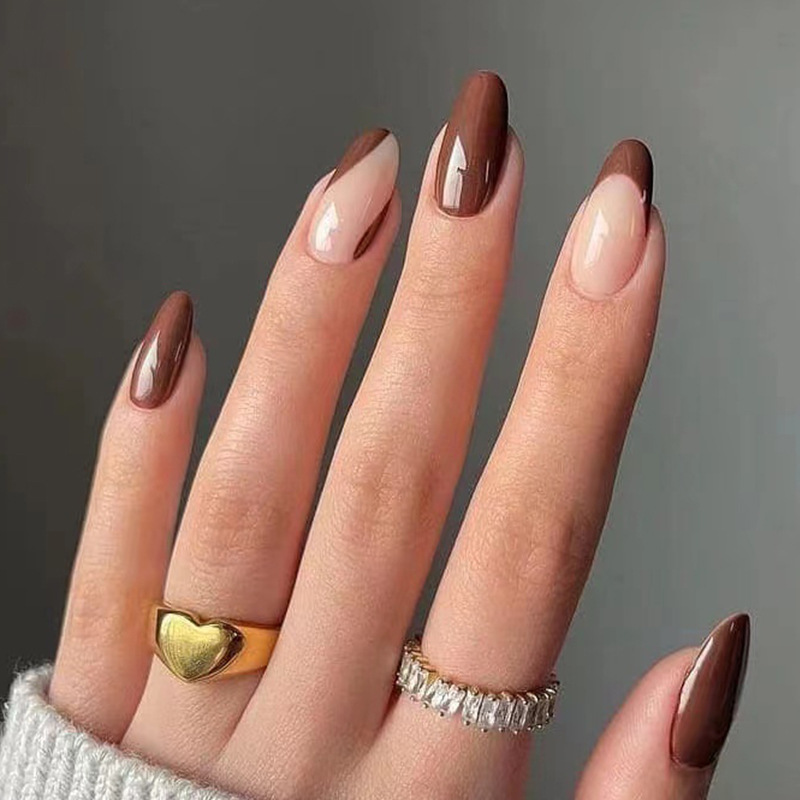 Fake Nail Nail Patch Brown Curry Color Nail French Nail Patch Detachable Nail press on nails