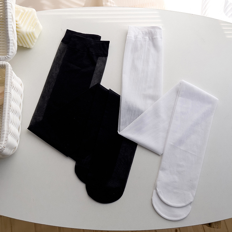 Spring and Summer ultra-thin white calf socks women's transparent black mid-calf socks Japanese Lolita white silk factory wholesale