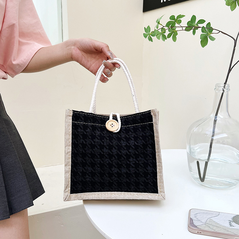 Internet Popular Floral Canvas Bag Handbag Bag Women's 2023 Western Style Work with Meal Simple Hand-Carrying Lunch